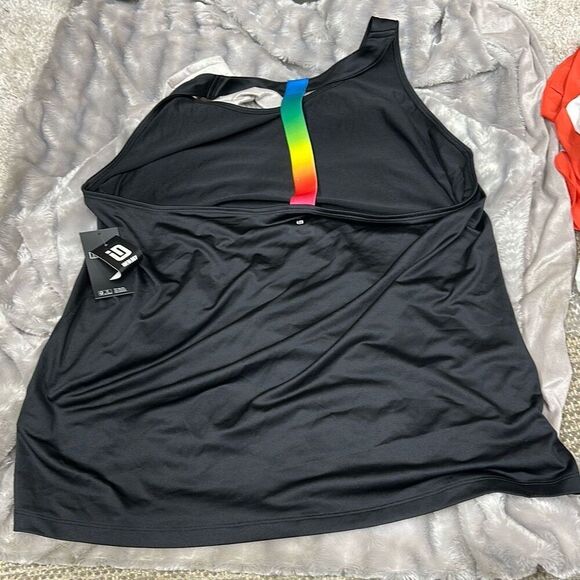 ID Ideology Plus Size Rainbow T Back Tank Top Deep Black Size 3X - Picture 3 of 3